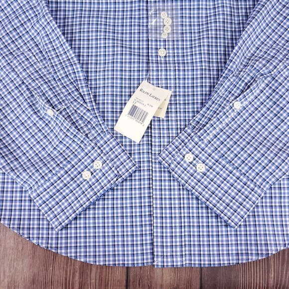 Ralph Lauren Shirt Mens 17 XL Classic Fit Blue Gingham Plaid Button Down Shirt - Picture 7 of 16
